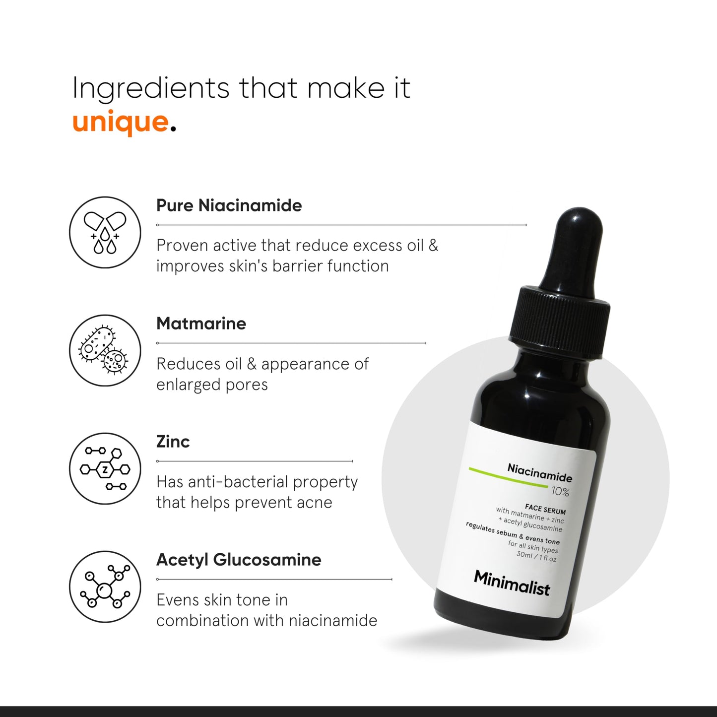 Minimalist 10% Niacinamide Face Serum for Enlarged Pores, Acne & Excess Oil | Reduces Blemishes for Even Skin Tone | For Women & Men | 1 Fl Oz / 30 ml