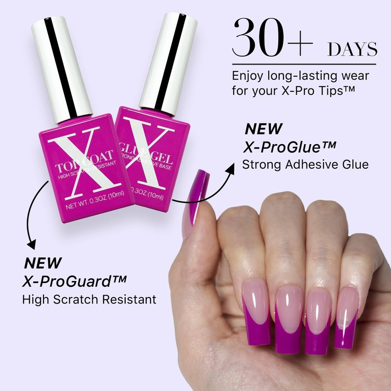 SXC Cosmetics French Tip Press On Nails – Purple Series, Medium Square, X-Pro Tips Starter Kit | 150PCS, 15 Sizes, 5 Styles, Beginner-Friendly