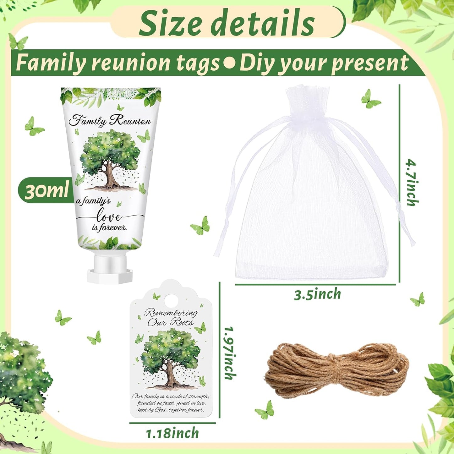 Family Reunion Hand Lotion Cream Favors - 20 Sets with Organza Bags for Table Centerpieces | Perfect Party Decor
