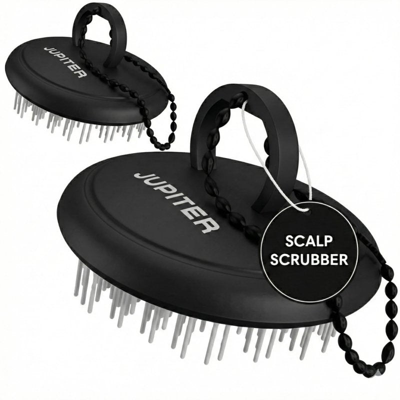 Jupiter Scalp Exfoliator - Scalp Massager Tool for Wet & Dry Hair - Ergonomic Detangler Brush - Dandruff Comb & Scrub to Remove Dandruff & Buildup and Support Circulation - 2 Pack, Black