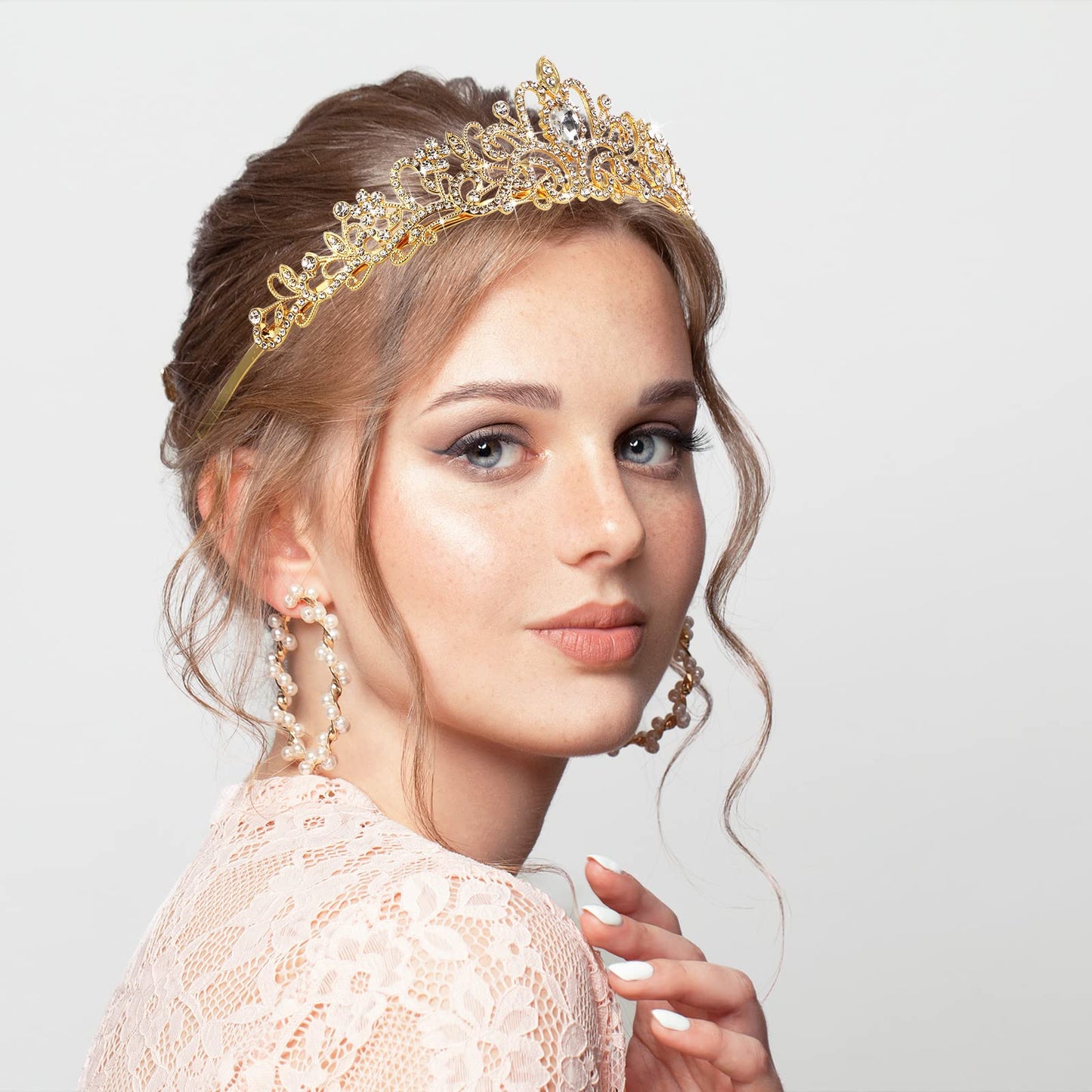 BBTO 10 Pcs Crystal Tiaras and Crowns for Women, Rhinestone Princess Crowns with Combs Birthday Queen Tiaras for Graduation Prom, Wedding, Bachelorette Party, Pageant Hair Accessories(Gold)