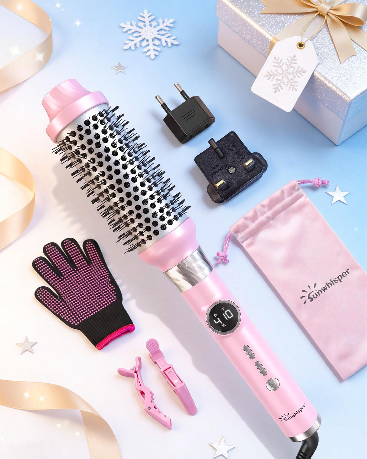 Thermal Brush Curling Brush - Heated Round Brush 1.5 Inch Detachable Head with 2 Hair Clips & 2 Conversion Plug