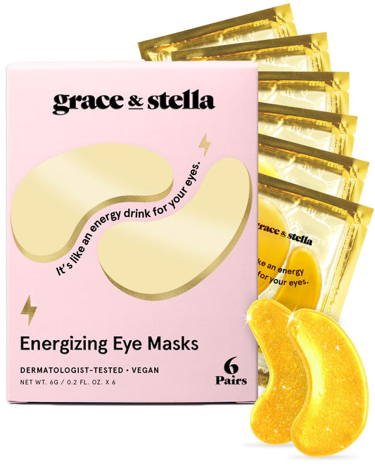 grace & stella Award Winning Under Eye Mask - Teen Gifts, Gel Eye Patches for Dark Circles, Puffy Eyes, Wrinkles, Undereye Bags, Travel Gifts for Women - Vegan, Self Care (6 Pairs, Gold)