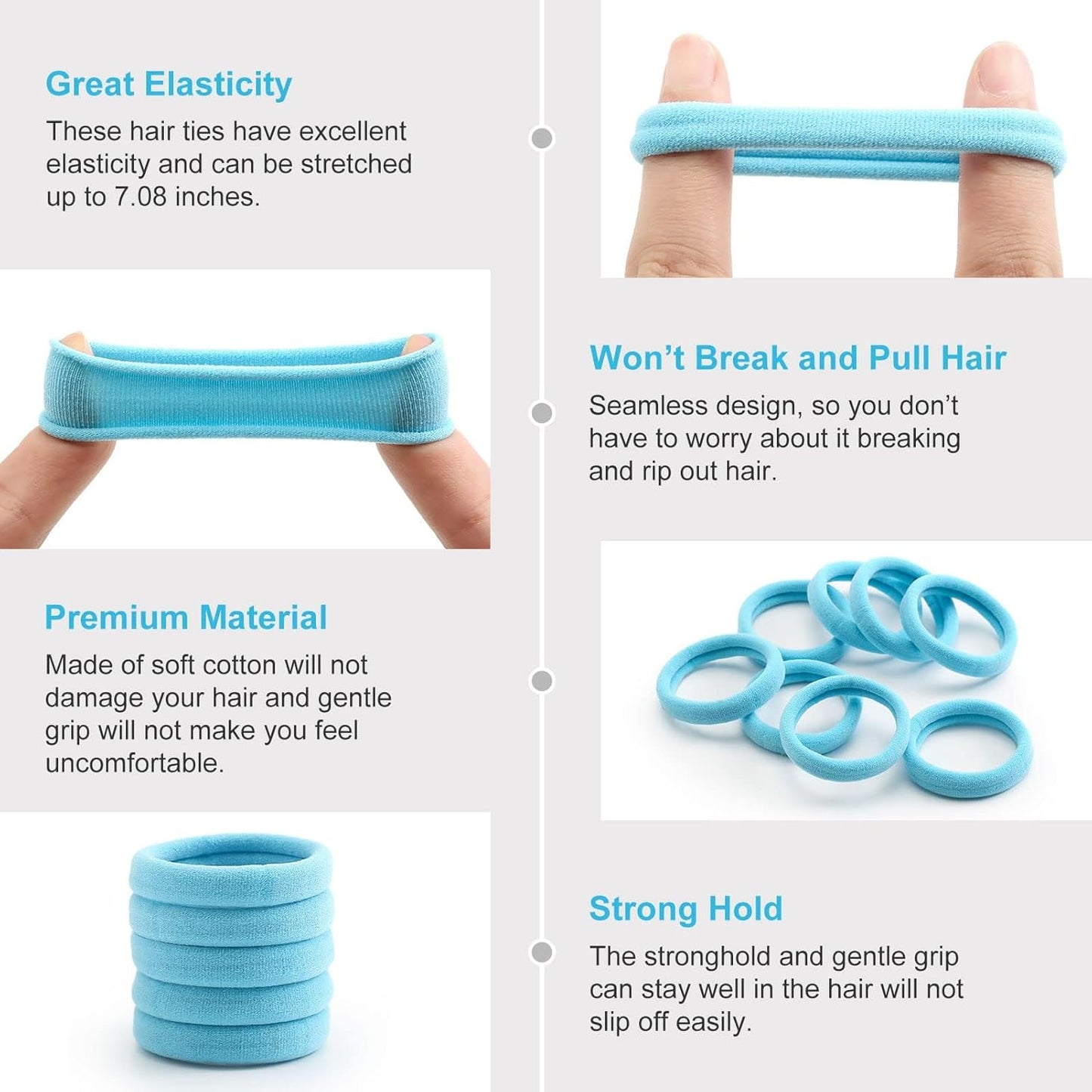 100PCS Black Hair Ties for Women Girls, Seamless Thick Black Hair Band, Elastic Hair Ties No Damage Ponytail Holder