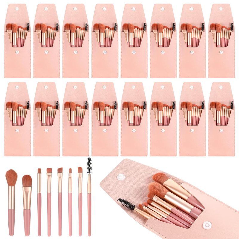 Travel Makeup Brush Set - 16 Synthetic Fiber Brushes with Makeup Bag | Perfect Bridesmaid Gift (Pink)