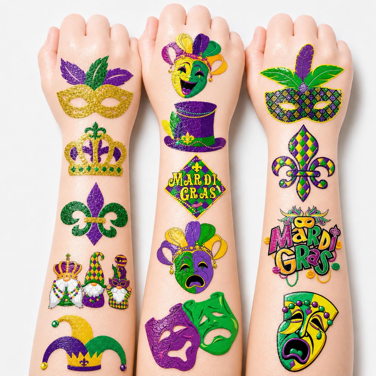 96 PCS Fat Tuesday Temporary Tattoos for Kids - Fat Tuesday Party Favors