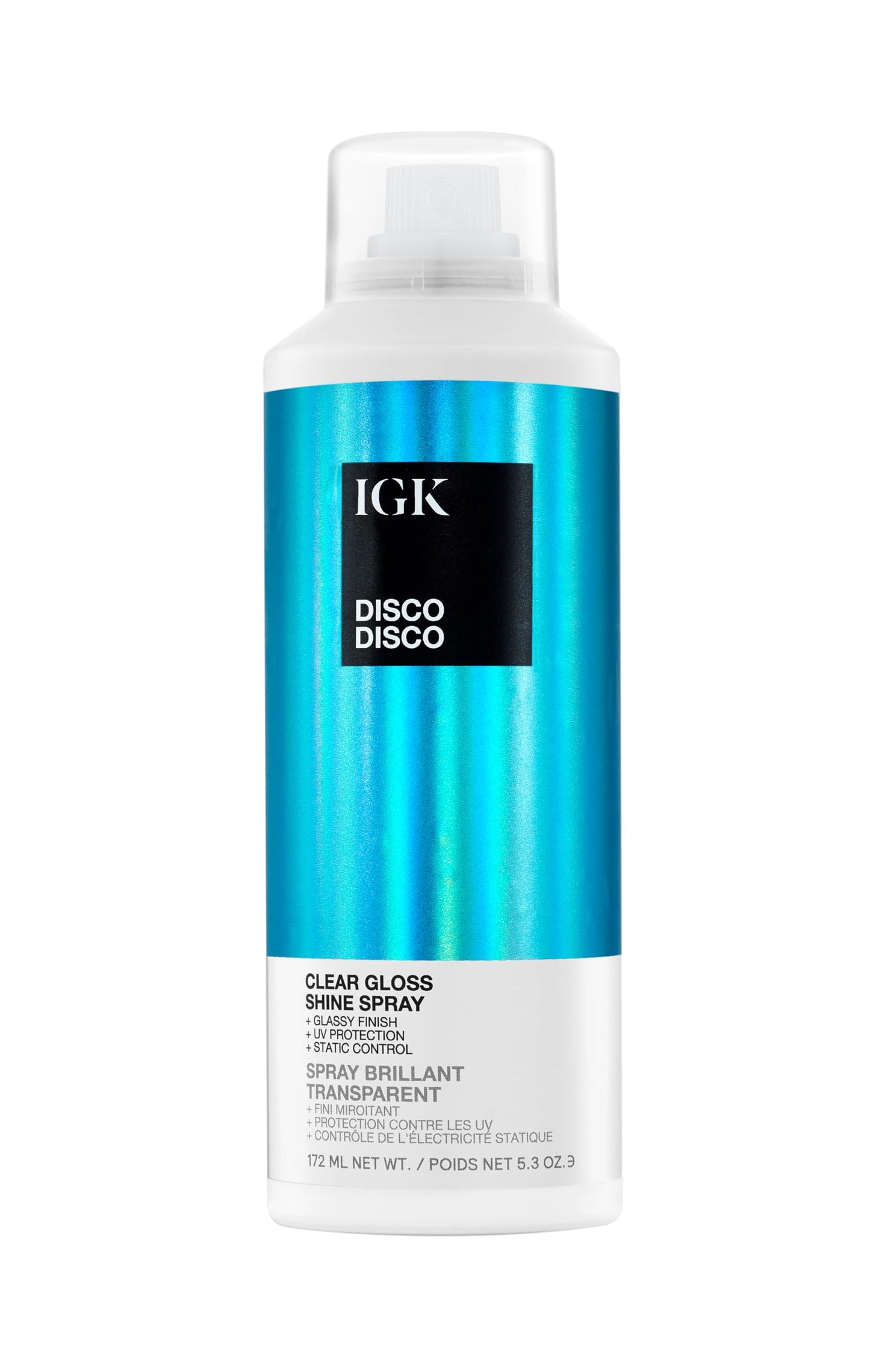 IGK Disco Disco Clear Gloss Shine Spray | Weightless Glassy Shine with a Soft Non-Greasy Finish | UV Protection Finishing Spray | 5.3 Oz