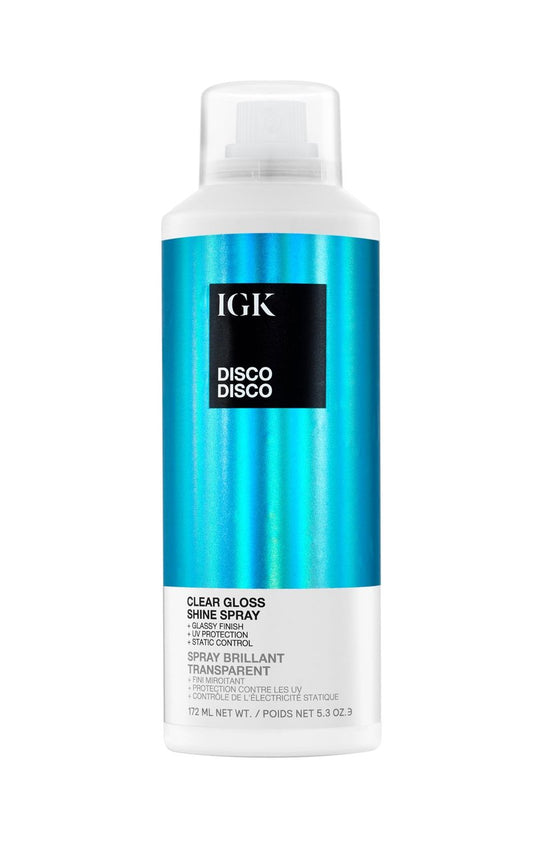 IGK Disco Disco Clear Gloss Shine Spray | Weightless Glassy Shine with a Soft Non-Greasy Finish | UV Protection Finishing Spray | 5.3 Oz