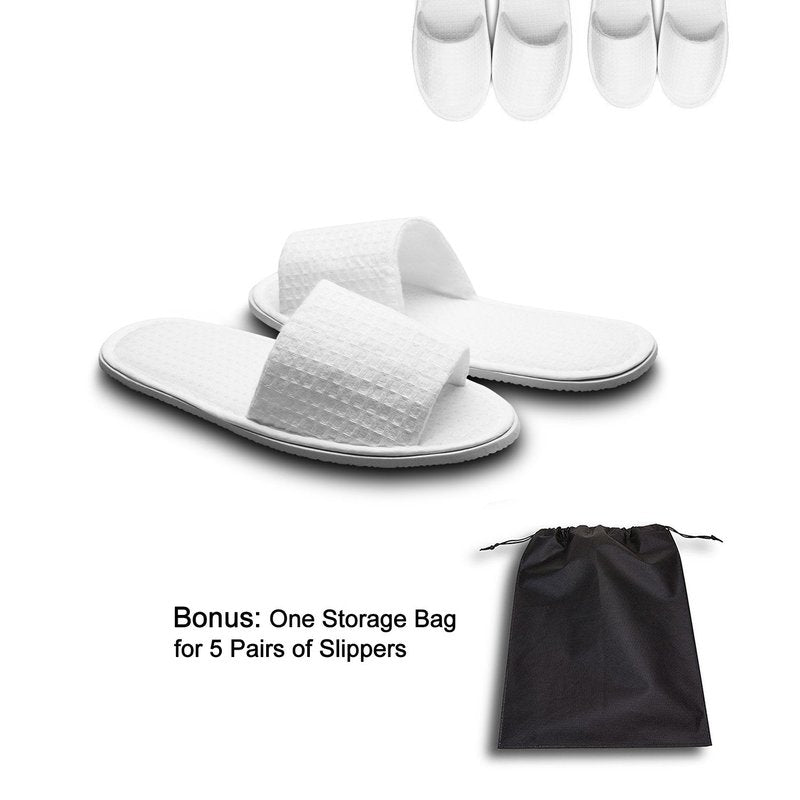 AhfuLife 10 Pairs of Waffle Open Toe White Slippers Fit Most Men and Women for Spa, Party Guest, Hotel and Travel, Washable and Non-Disposable (Large, White-10 Pairs)