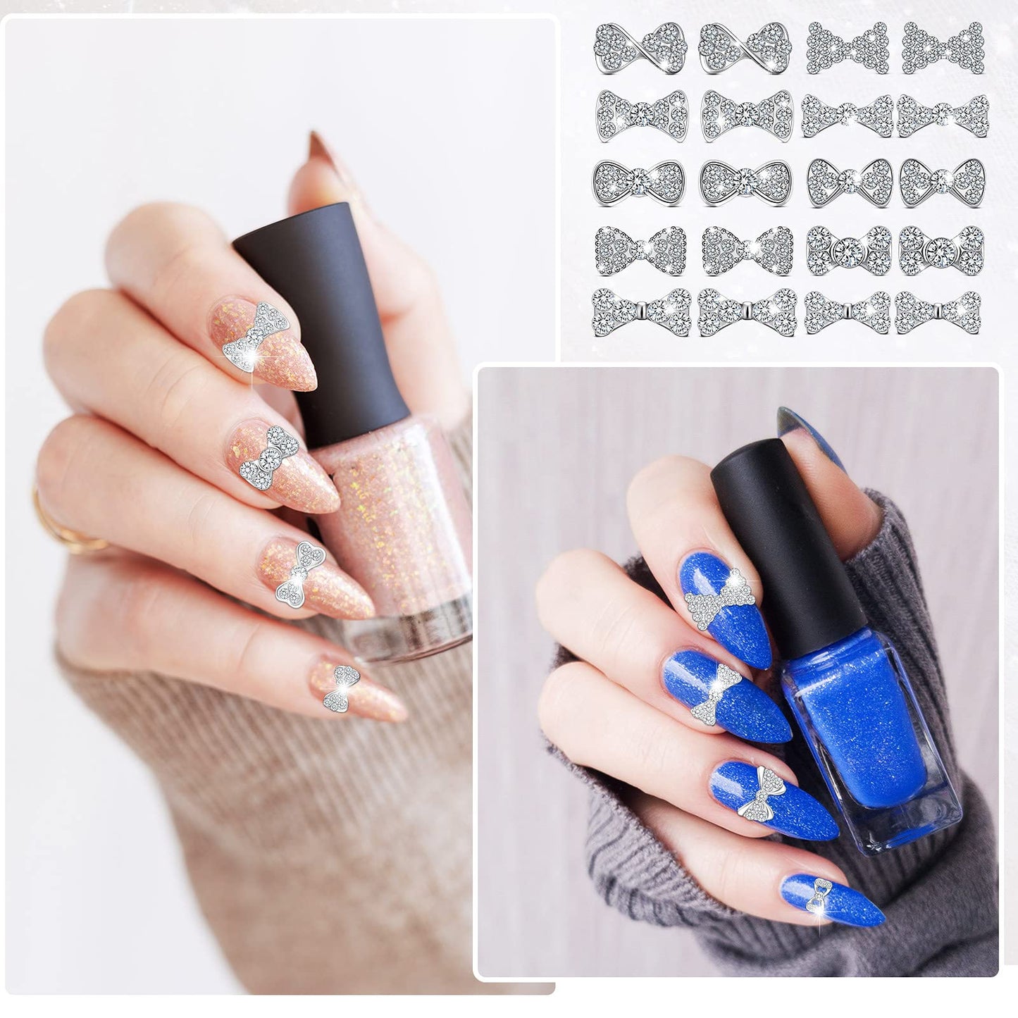 Maitys 40 Pieces 3D Bow Nail Charms Bow Nail Decals Art Decoration for Women DIY 20 Styles