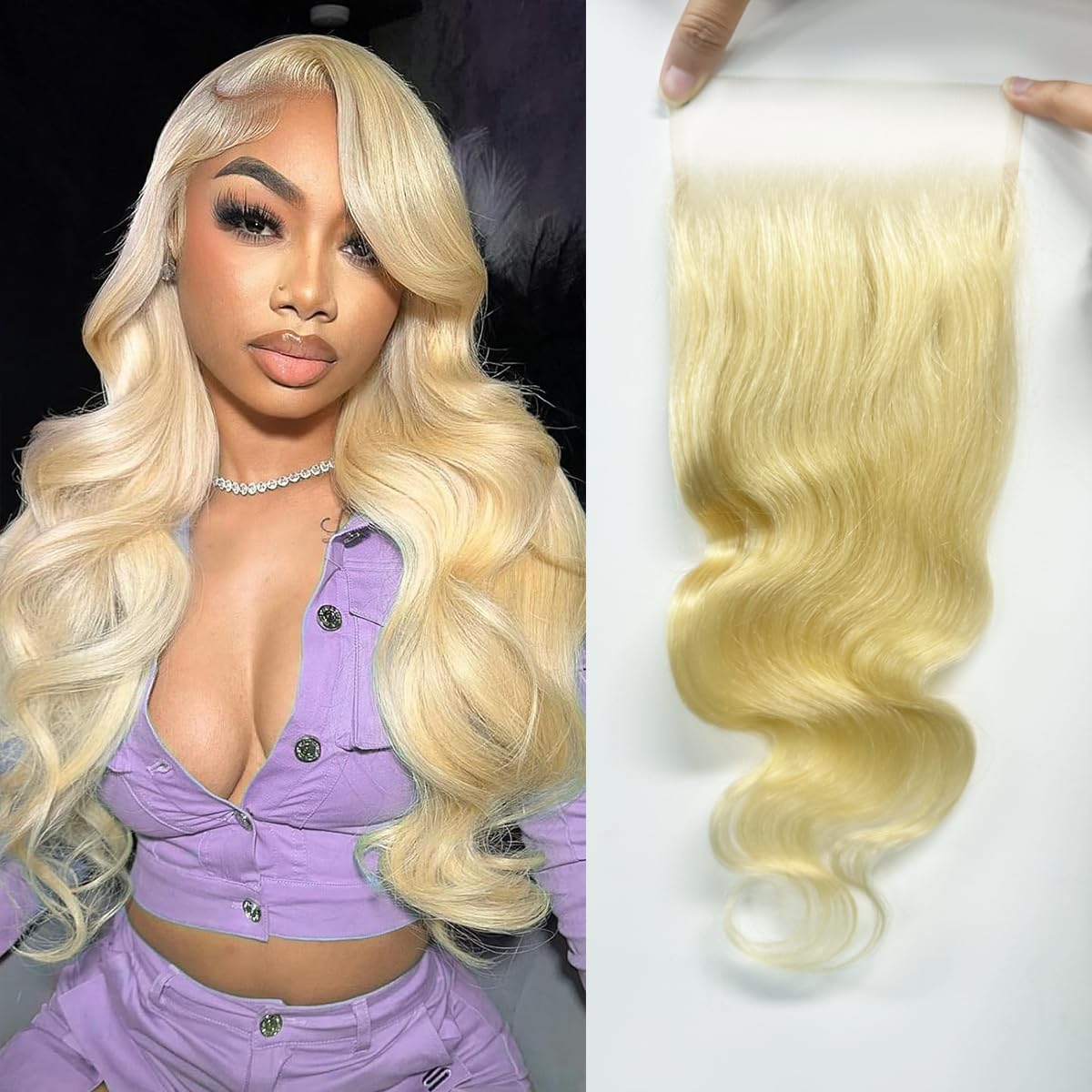 5x5 613 Closure Hd Lace Transparent Invisible Skinlike Lace Blonde Closure 12a Grade Body Wave Human Hair Pre Plucked With Baby Hair Free Part 14 Inch