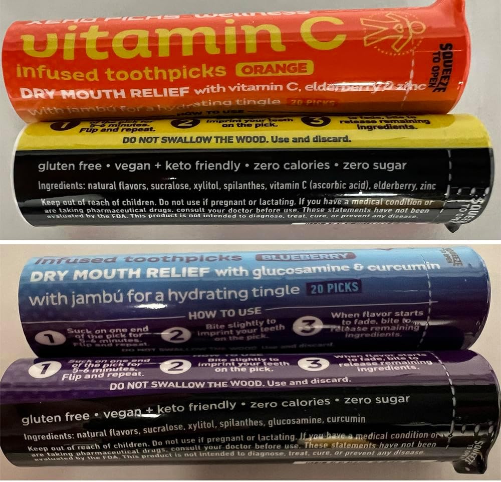 Xero Picks Wellness Toothpicks - Brain Boost & Immunity Support | 100 Sugar-Free Picks (5 Flavor Variety)
