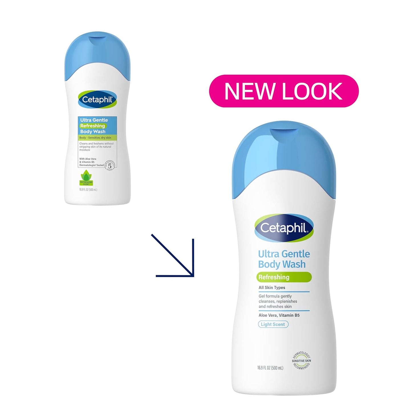 Cetaphil Ultra Gentle Body Wash - Refreshing Scent for Sensitive Skin | 16.9oz, Pack of 3 with Aloe Vera & Vitamin B5