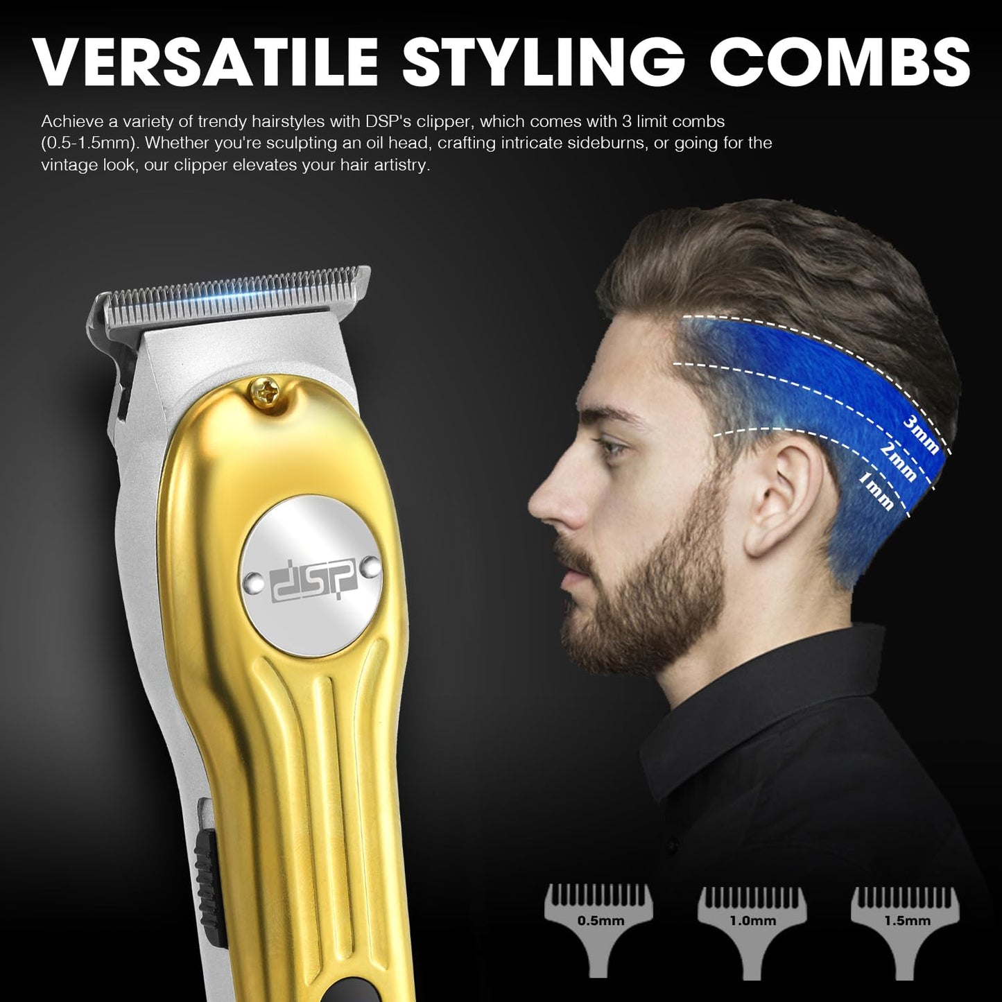DSP Beard Trimmer for Men, Cordless Hair Clipper Shavers, Facial Hair Trimmer for Beard & Mustache Trimming, Professional Haircut Kit for Men Rechargeable LED Display (Silver)