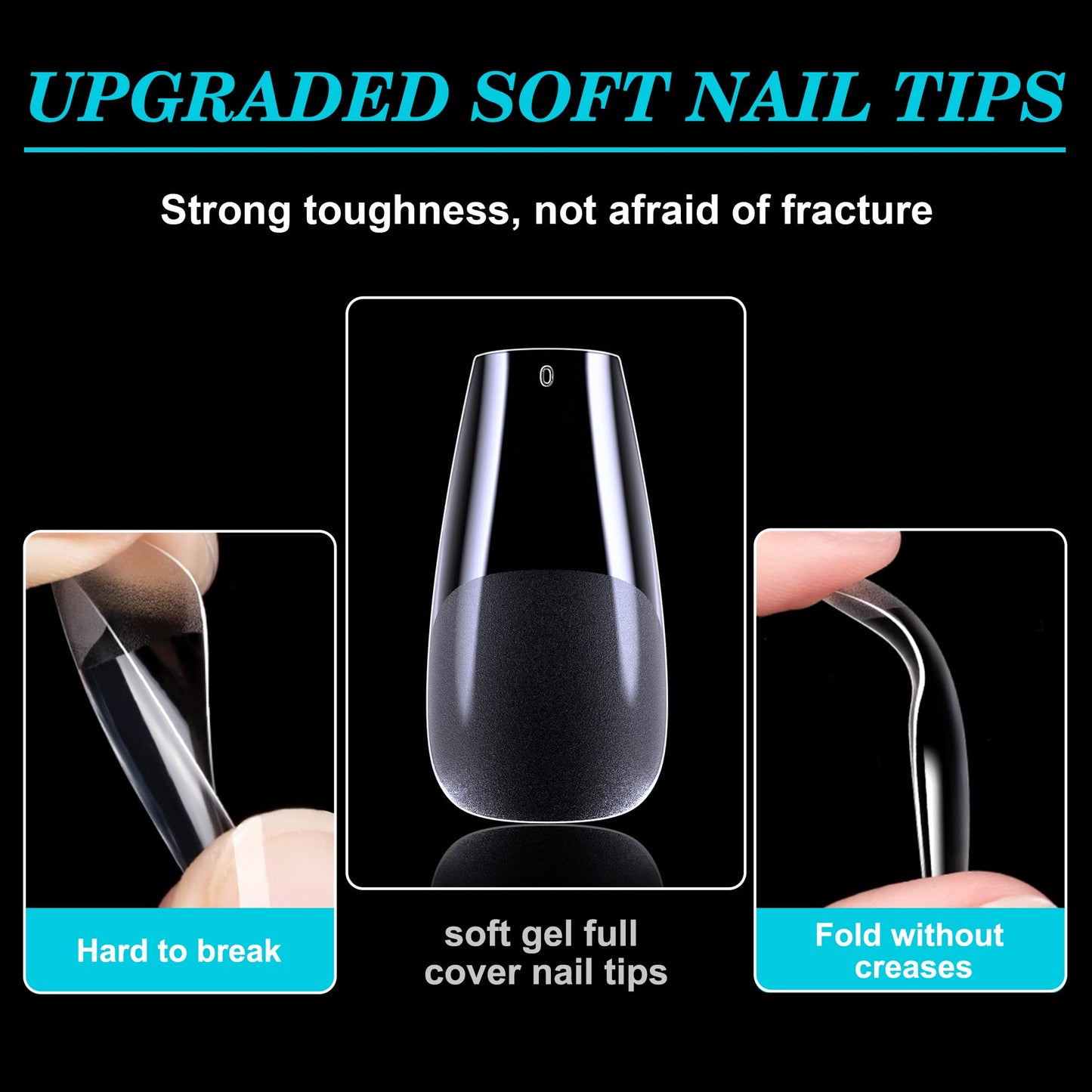 HIOTIOL Medium Coffin Nail Tips, 552pcs Pre-Shape Fake Nails Half Matte Full Cover Acrylic Gel Nail Tips Clear Medium Coffin Press On Nails Home DIY Extension 12 Sizes