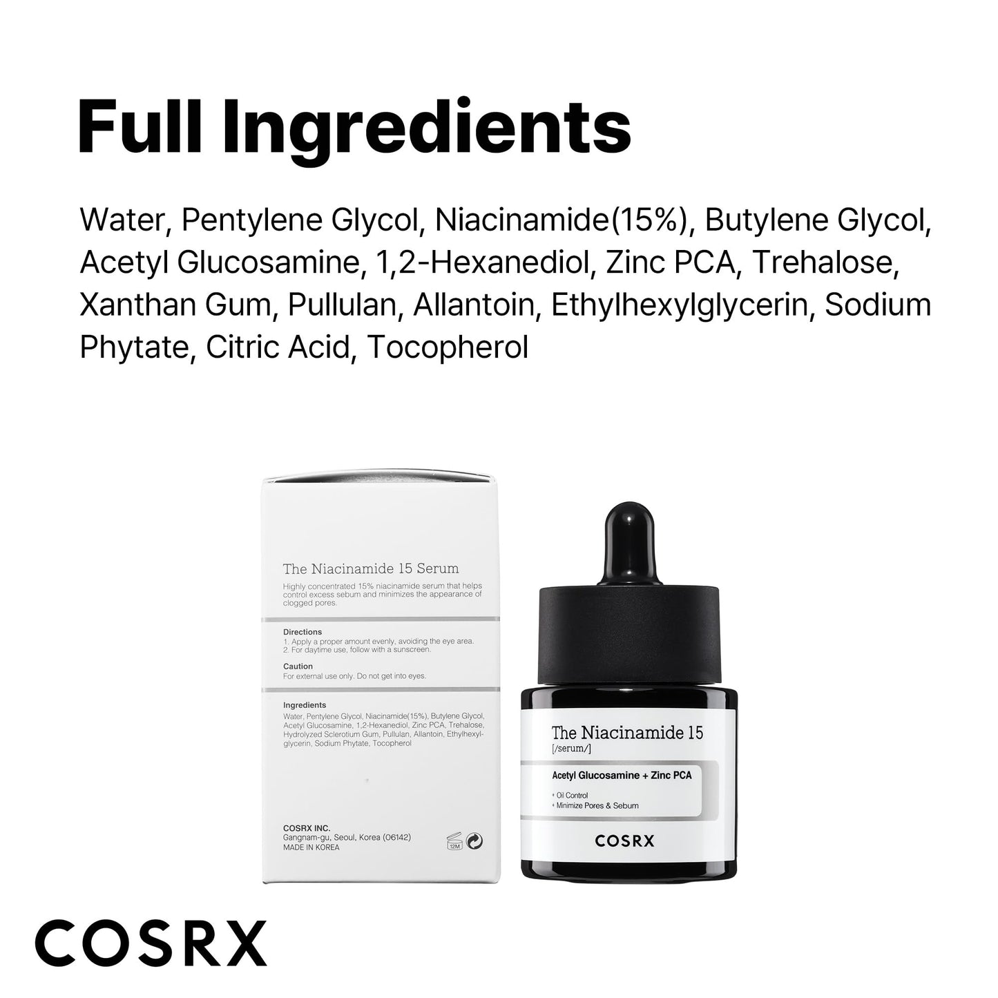 COSRX 15% Niacinamide Face Serum, 0.67 fl oz, Pore Minimizer Serum for Face, Even Skin Tone, Korean Skin Care, Stocking Stuffers, Gifts For Women