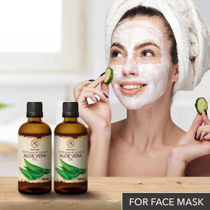 Aloe Vera Oil - Pure Natural Base Oil for Face, Body, Hair | 6.8 Fl Oz Glass Bottle - Intensive Care