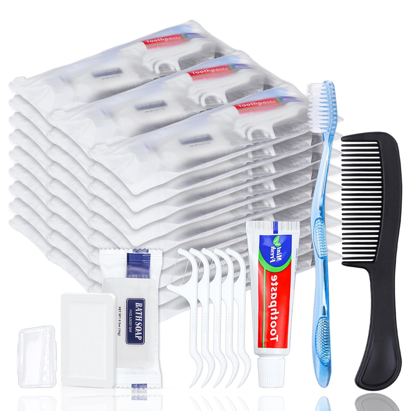 HQSLsund 25 Sets Personal Hygiene Kit, Disposable Toothbrushes with Toothpaste Floss Comb Soap and Cover, Toiletry Kits Homeless Bulk for Women,Men,Travel