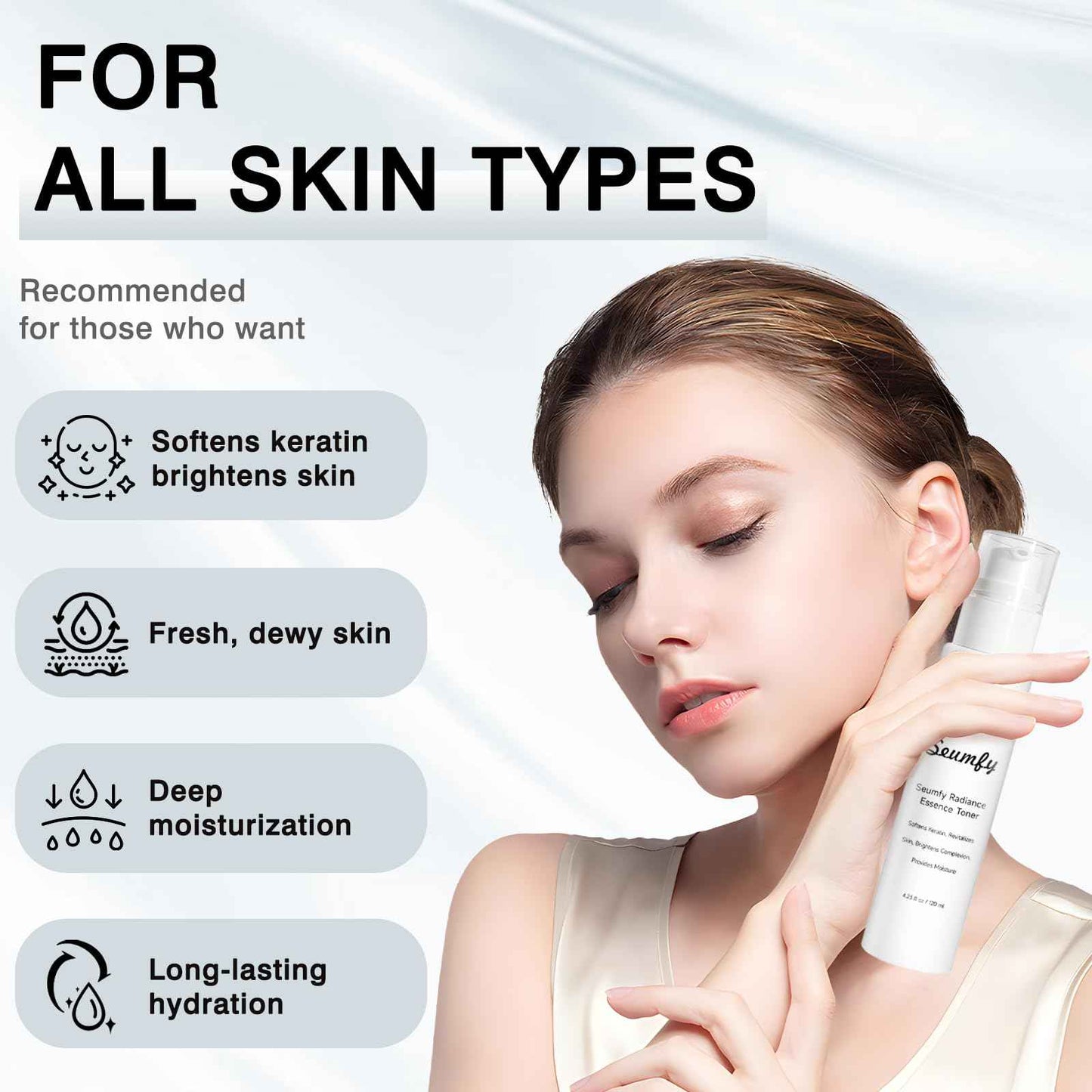 SEUMFY Collagen Booster Essence Toner Serum Anti Wrinkle Hydrating Face Exfoliator Serum Toner Essence with Multiple Natural Extracts for All Skin Types,120ML/4.28 Fl.Oz