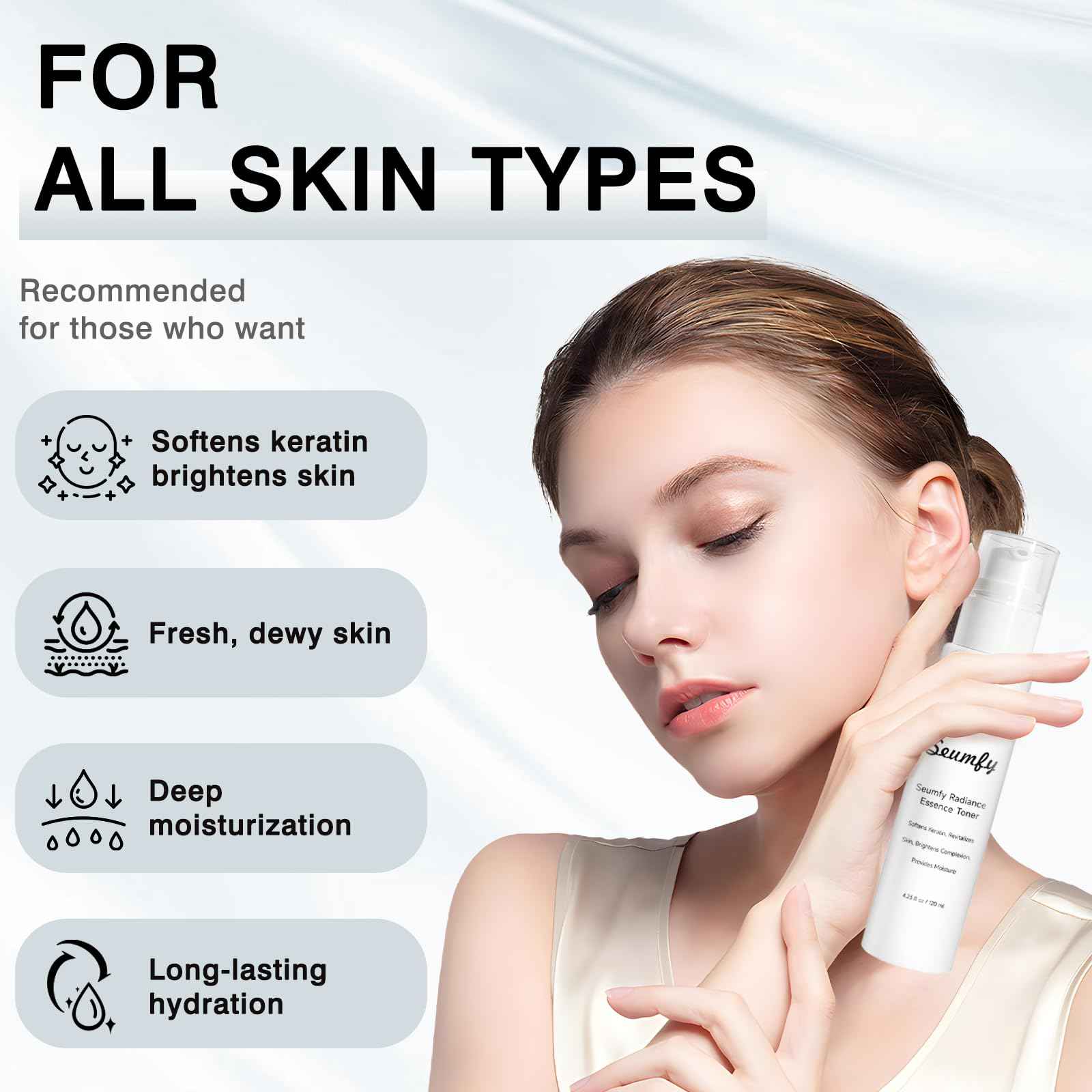 SEUMFY Collagen Booster Essence Toner Serum Anti Wrinkle Hydrating Face Exfoliator Serum Toner Essence with Multiple Natural Extracts for All Skin Types,120ML/4.28 Fl.Oz