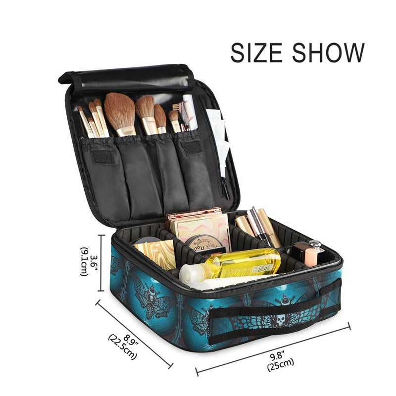 MNSRUU Travel Makeup Bag, Skull Makeup Bag Organizer Goth Butterfly Cosmetic Bag for Women Travel Toiletry Bag with Adjustable Dividers