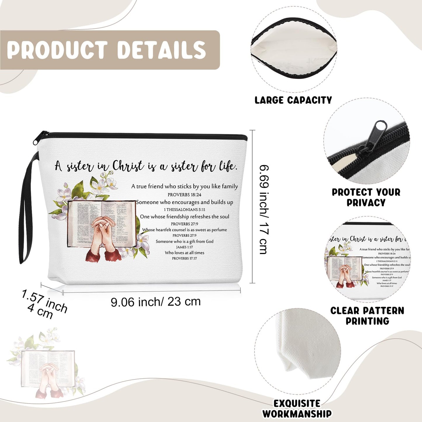 Dansydaisy 32 Pcs 8/16 Set Sister in Christ Gifts Secret Sister Gifts Makeup Bag Bible Verse Keychains for Friends Birthday Gift