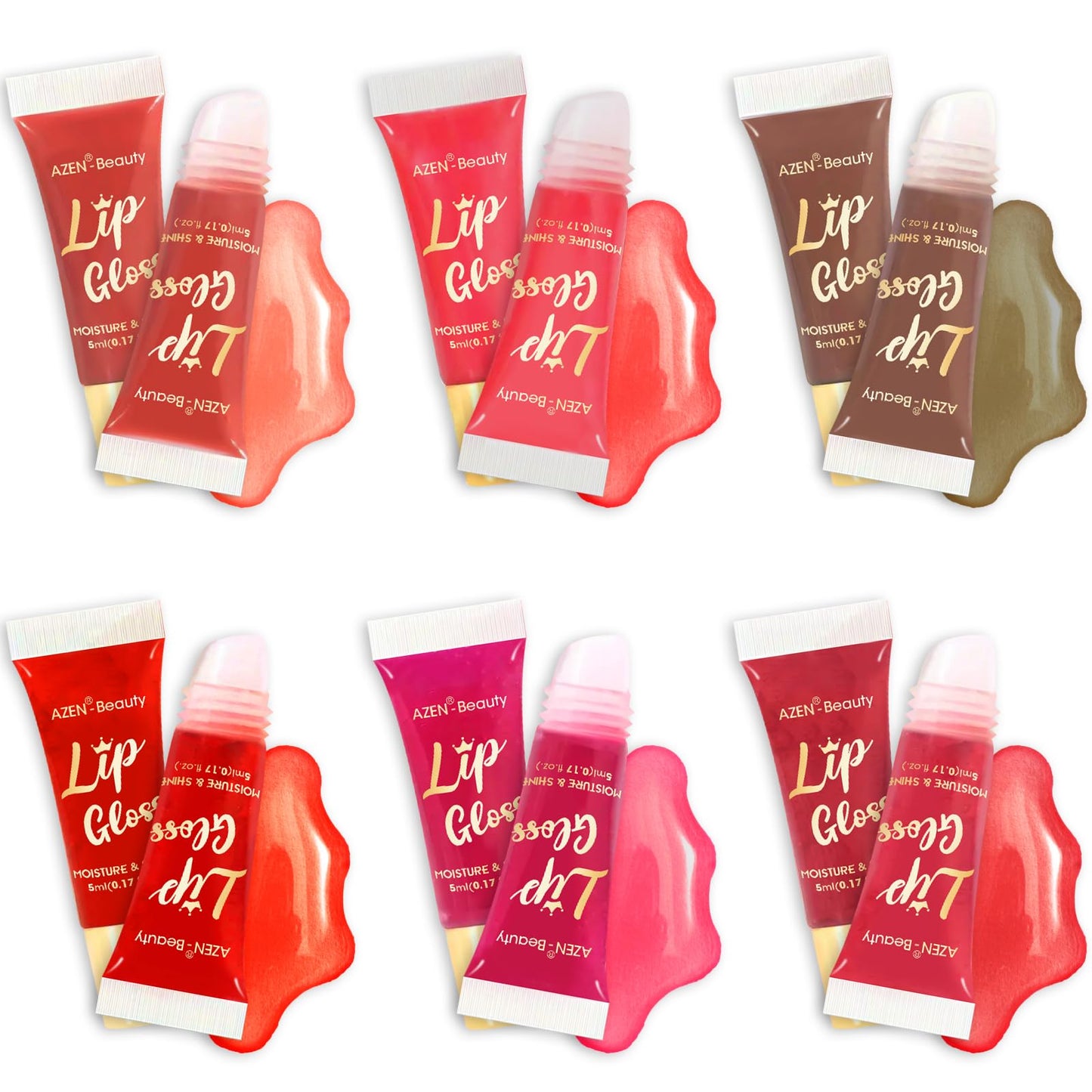 AZEN 60 Pack Lip Gloss Set, Color Lip Oil for Dry Cracked Lips Moisturizing Hydrating Nourishing with Vitamin E, Mothers Day Gifts for Women