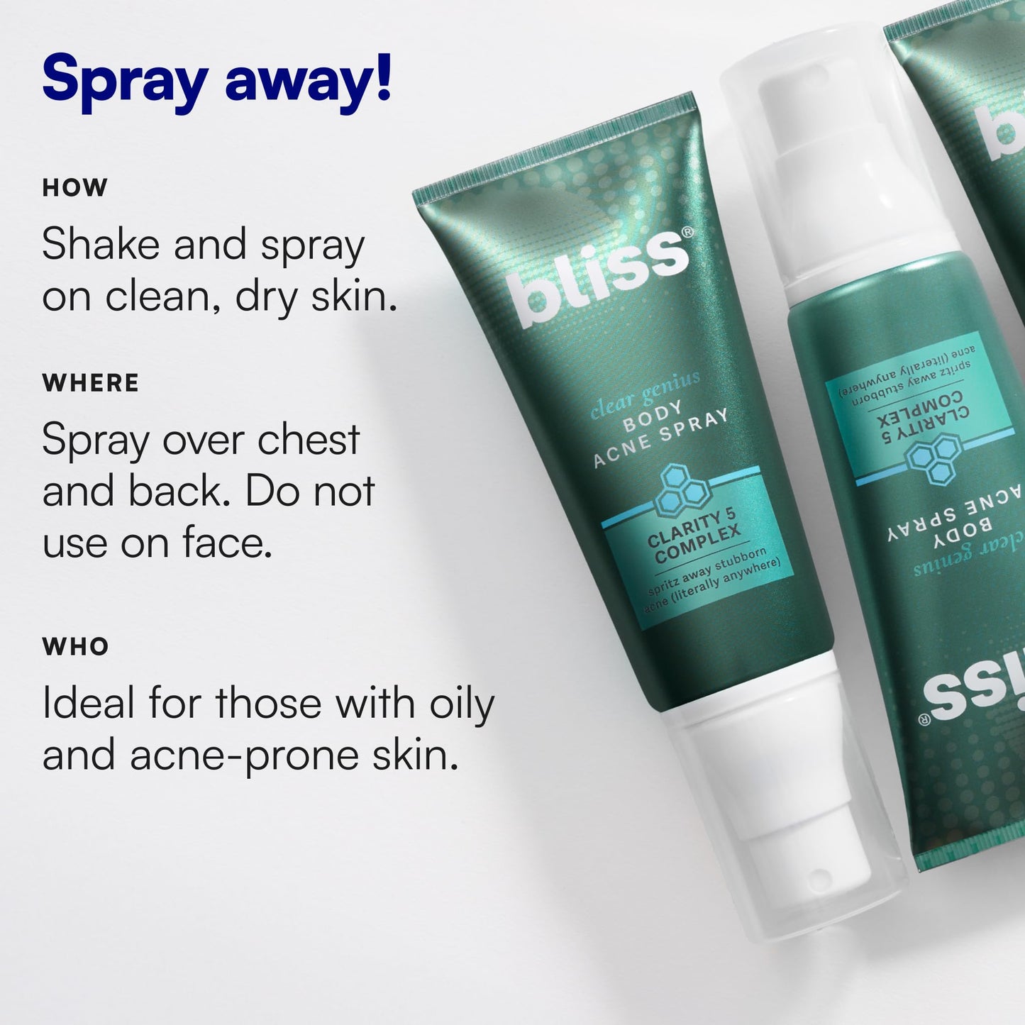 Bliss Clear Genius Salicylic Acid Body Acne Spray - 3.5 Fl Oz - Skin-Loving