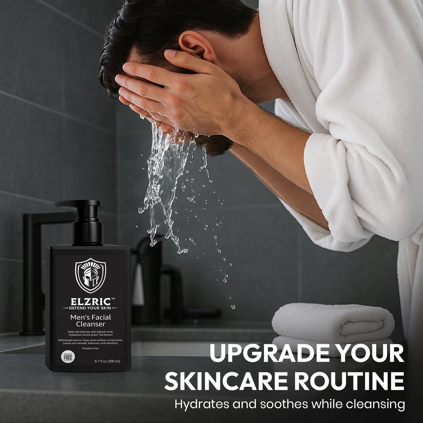 Elzric Men's Facial Cleanser Exfoliating Face Wash for Oily, Breakout-Prone and Sensitive Skin Deep Cleansing with Salicylic Acid, Green Tea, Hyaluronic Acid and Amino Acids Daily Face Wash for Men