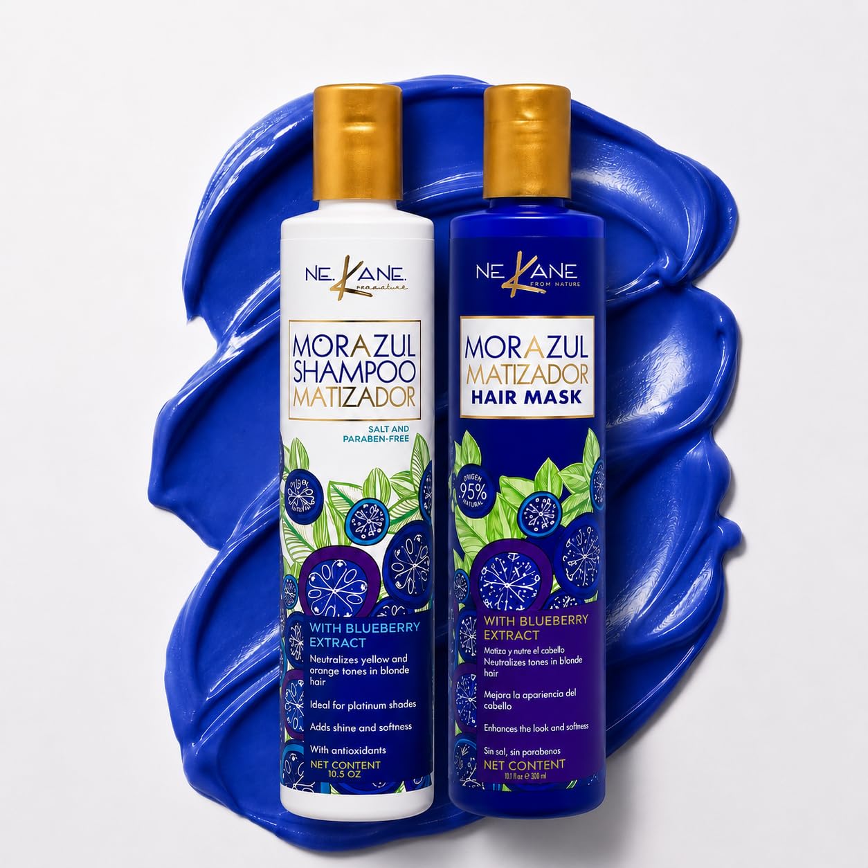 Nekane Morazul Blue Toning Shampoo & Hair Mask Kit - 10.58 oz Each for Blonde & Gray Hair Care