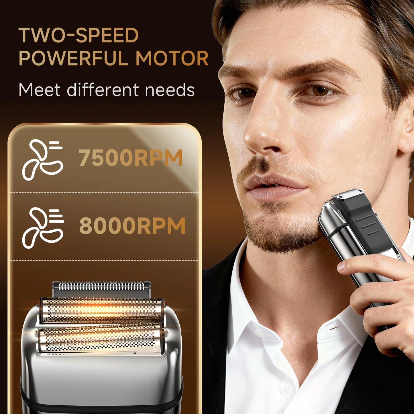 KOMINGDON Electric Foil Shaver for Men,Electric Razor with Pop-up Trimmer,Cordless Beard Trimmer,Waterproof,Wet & Dry Shaving,LED Display,2-Speed Mode (Silver)