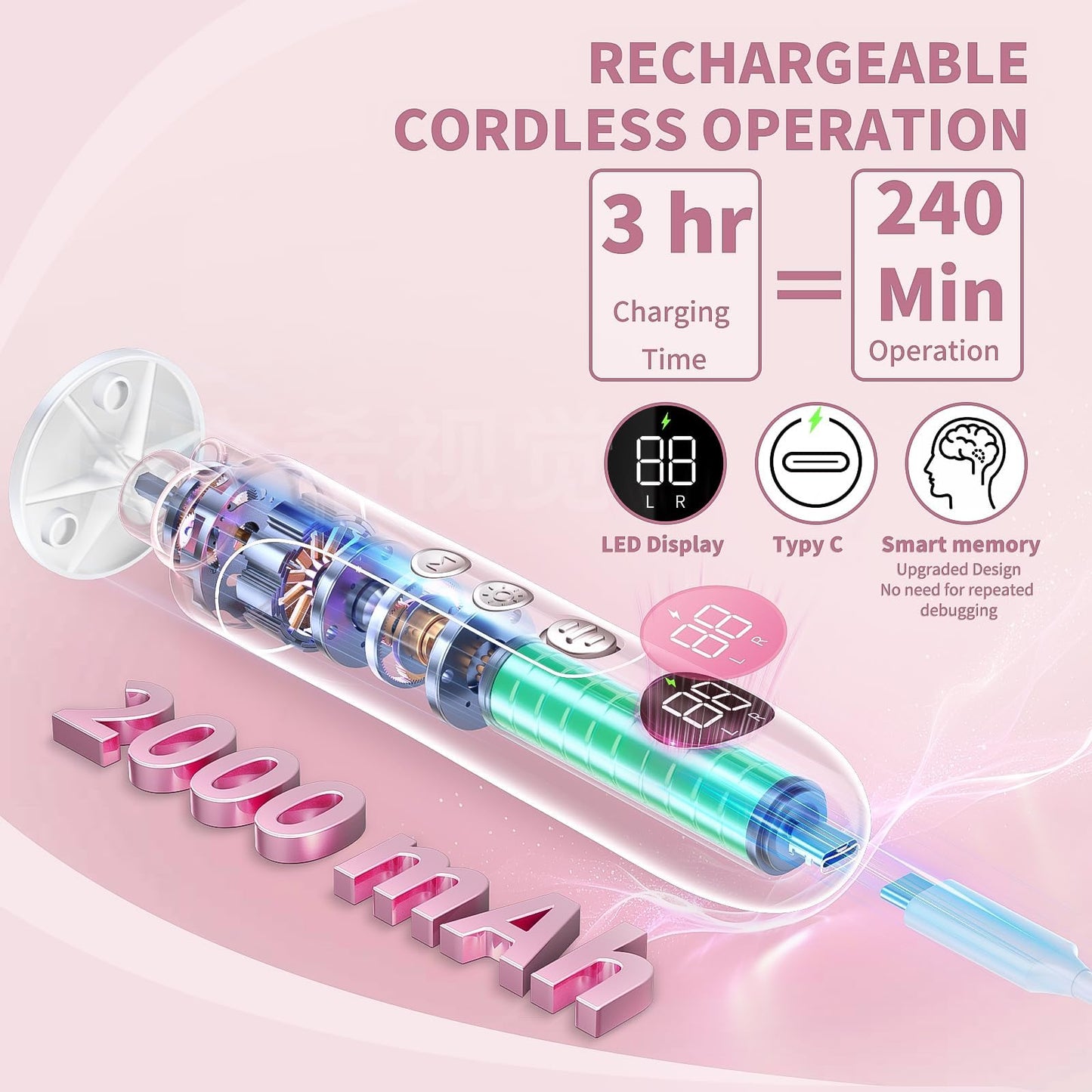 Electric Nail Drill Kit, Cordless Manicure Pedicure Kit with Memory Modes, 15 Speed Portable Nail Drill Machine, Callus Remover with 25Pcs Sandpaper Discs,Hand Foot Care Tool for Thick Nail Toenail