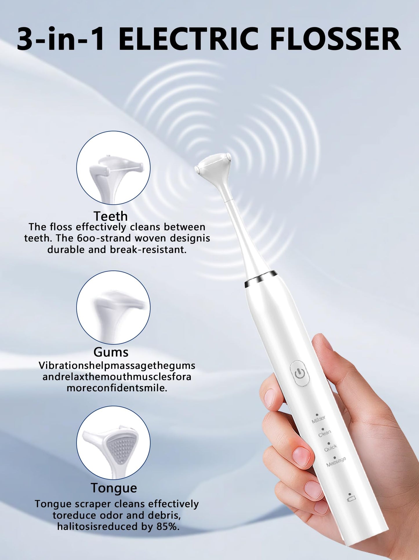 Electric Flosser for Teeth 4 Speeds,Electric Dental Flosser with 50 Replacement Heads,Rechargable Power Flosser for Teeth Cleaning Adults Men and Women