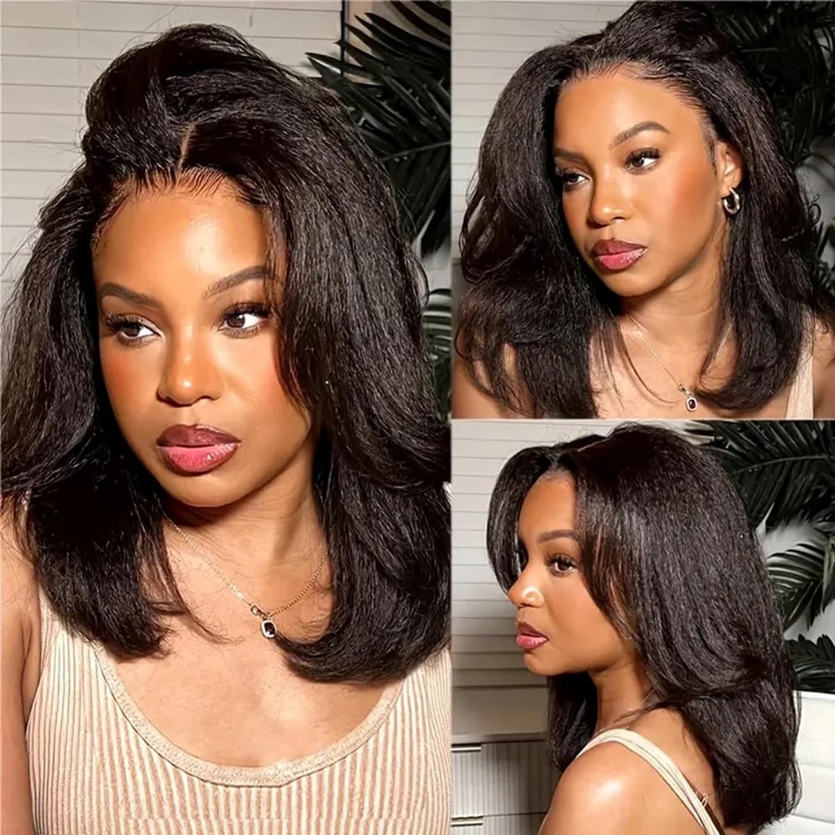 Emistar 16 Inch Body Wave 13x6 HD Lace Front Wigs Blend Human Hair 180% Density Bob Wig Pre Plucked Short Bob Wigs for Black Women Glueless Frontal Wig Synthetic Hair Natural Black Loose Wavy