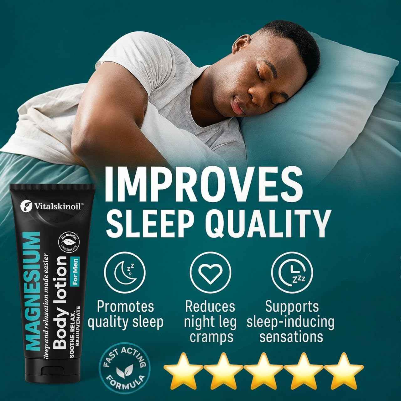 VITALSKINOIL Magnesium Glycinate Body Lotion ache soothing, promotes sleep and relaxation. Cologne Scented, 5.29 oz, Sleep Easy Formula