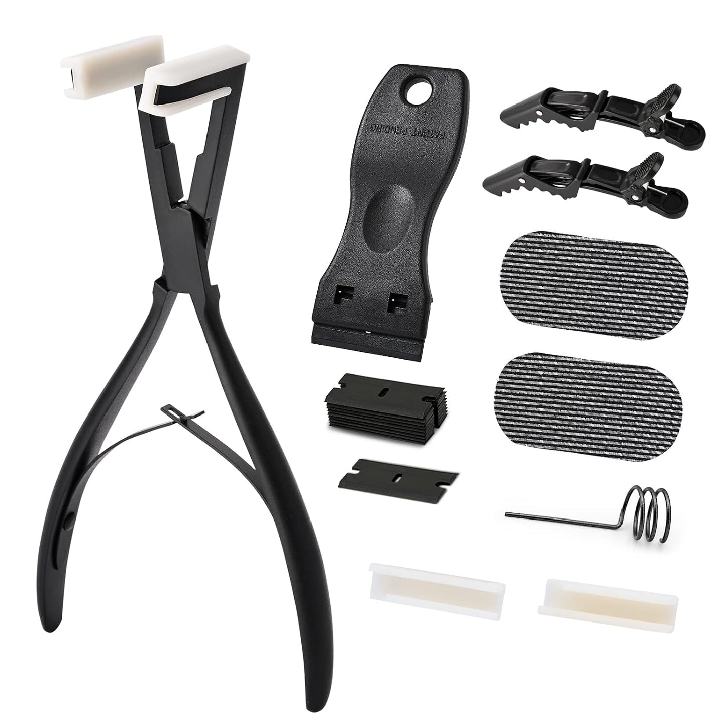 Tape In Hair Extensions Tool Kit - Stainless Steel Sealing Clamp, Remover & Clips | Black