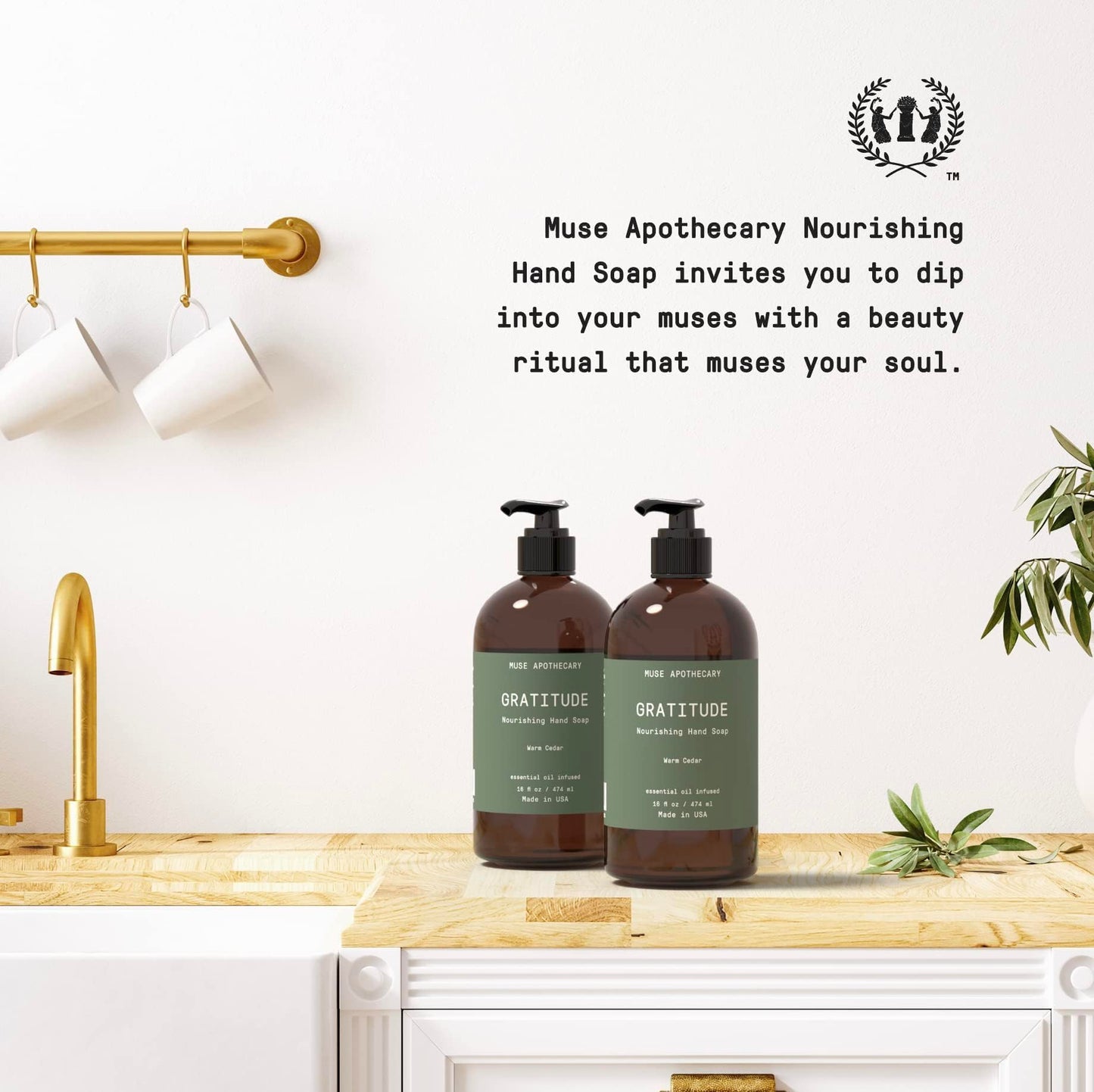 Muse Apothecary Hand Ritual - Botanical Collection - Aromatic and Nourishing Hand Soap, Infused with Natural Aromatherapy Essential Oils - 16 oz, Warm Cedar, Pack of 3