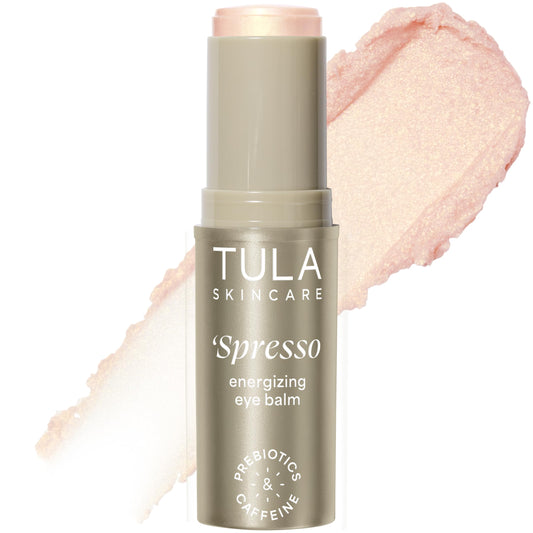 TULA Skin Care Spresso Energizing Eye Balm, Gold Glow - Energizing & Hydrating Caffeine Under Eye Treatment for Dark Circles, Portable and Perfect to Use On-the-go, 0.35 oz.