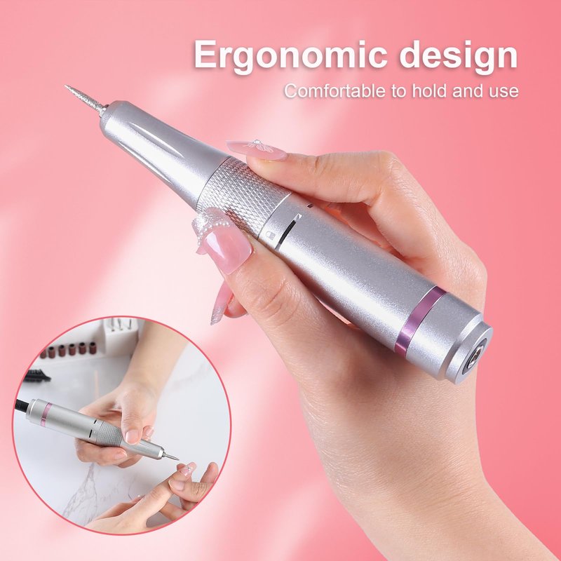 Portable Nail Drill File Electric 45000RPM Rechargeable DIY Nail Drill Kit with Large LCD Screen Led Indicator Cordless with Bits & Base for Gel Nail Manicure and Pedicure Reflective Body etc