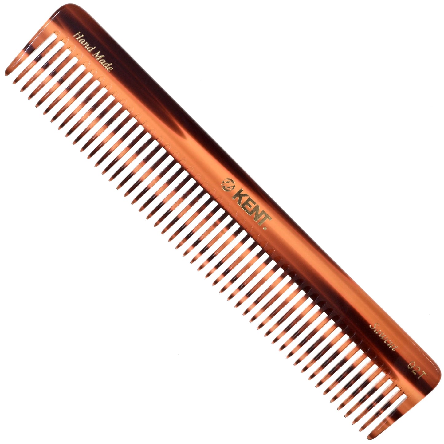 Kent 92T Tortoise Wide Tooth Detangler Combs for Men and Women, Hair Comb for Curly and Wavy Hair and Wet or Dry, Large Wide Tooth Dressing Comb, Handmade, Saw-Cut, Hand polished, Made in England