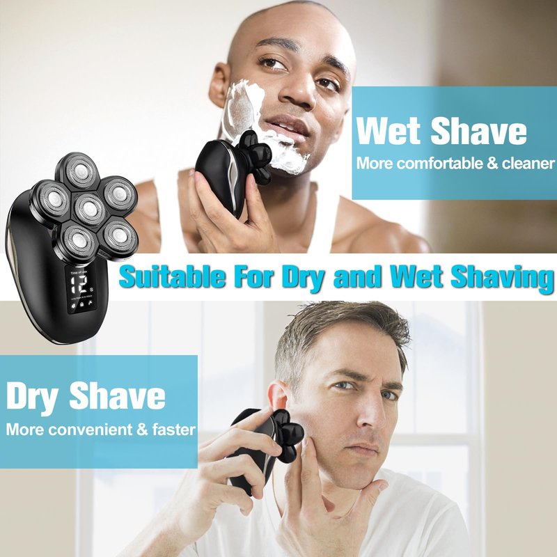 Electric Shaver for Men, 6 in 1 Electric Razor for Men, IPX7 Wet/Dry Waterproof Men's Shavers Rotary Head with Shavers Kit LED Display, Gifts for Husband, Dad,Boyfriend (Silver)