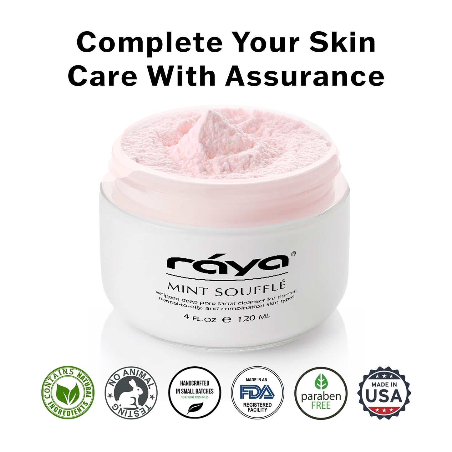 Raya Mint Soufflé Facial Cleanser (102) - Face Wash for Sensitive Skin, Combination & Oil Skin, Clears Pores, Sensitive Formula, Mint, 4 oz