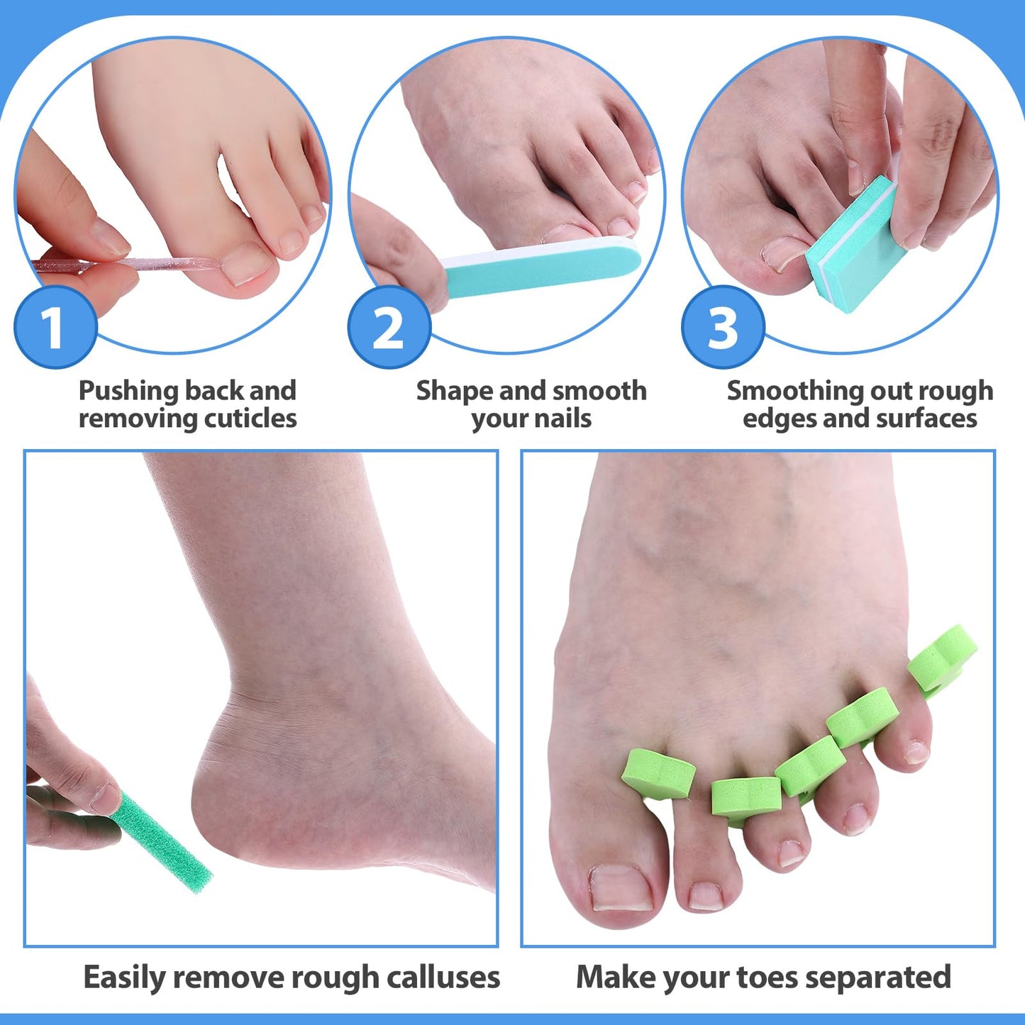 Lanties 60 Sets Disposable Pedicure Kit Individually Package 5 in 1 Pedicure Tools Pumice Stone for Feet 80/100 Grit Nail File Mini Buffer Block Toe Separator Cuticle Pusher Clear Bag for Salon Home