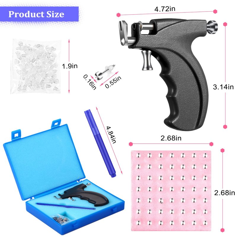 Chumia 157 Pcs Ear Piercing Gun Tool Kit Stainless Steel 36 Pairs Studs 98 Earrings 22 Nose Studs Nose Navel Piercing Machines for Salon Home
