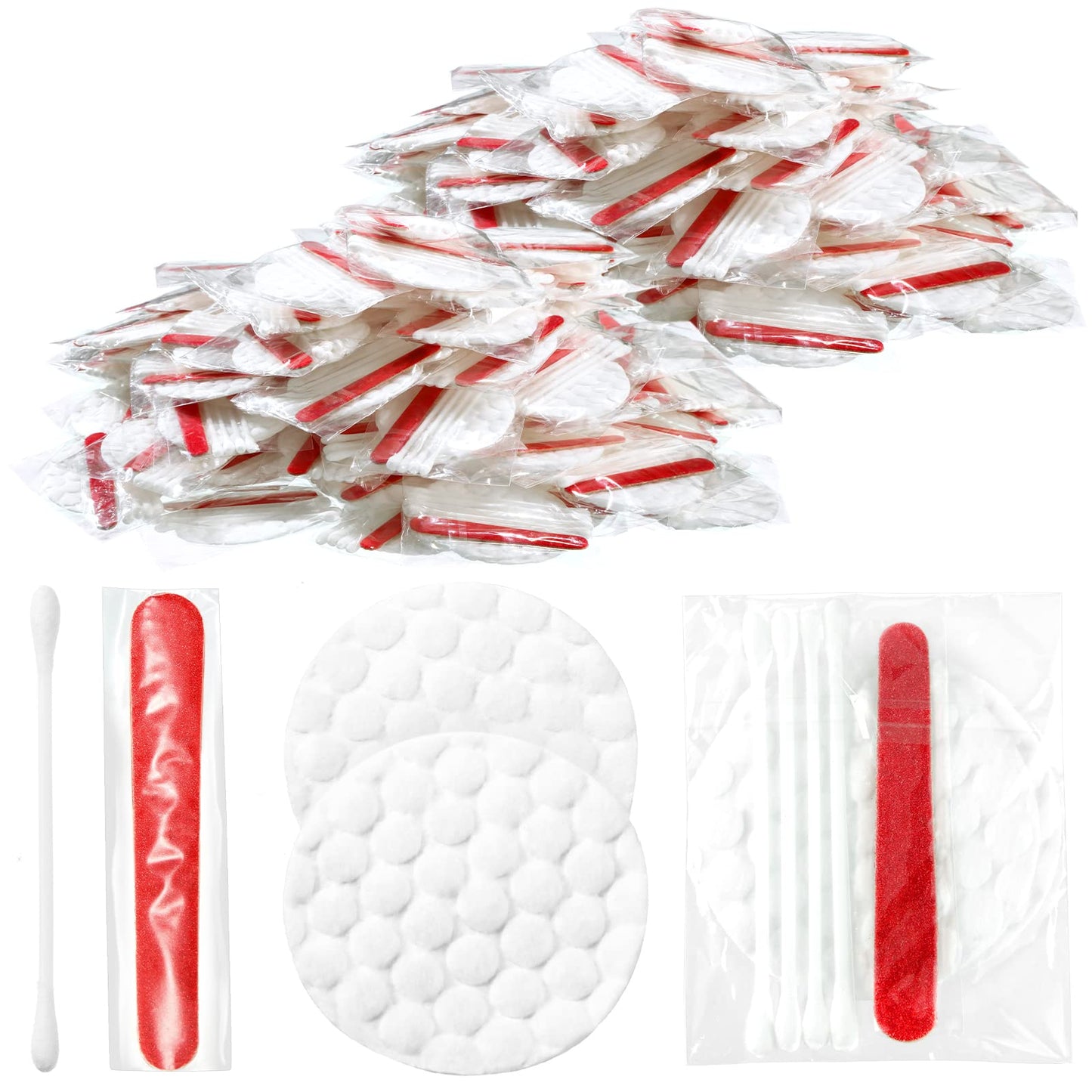 Tondiamo 200 Set Hotel Vanity Kit Individually Wrapped Travel Size Amenities Kit Include 2 Cotton Pads, 4 Travel Cotton Swabs, Nail File for Motels Toiletries