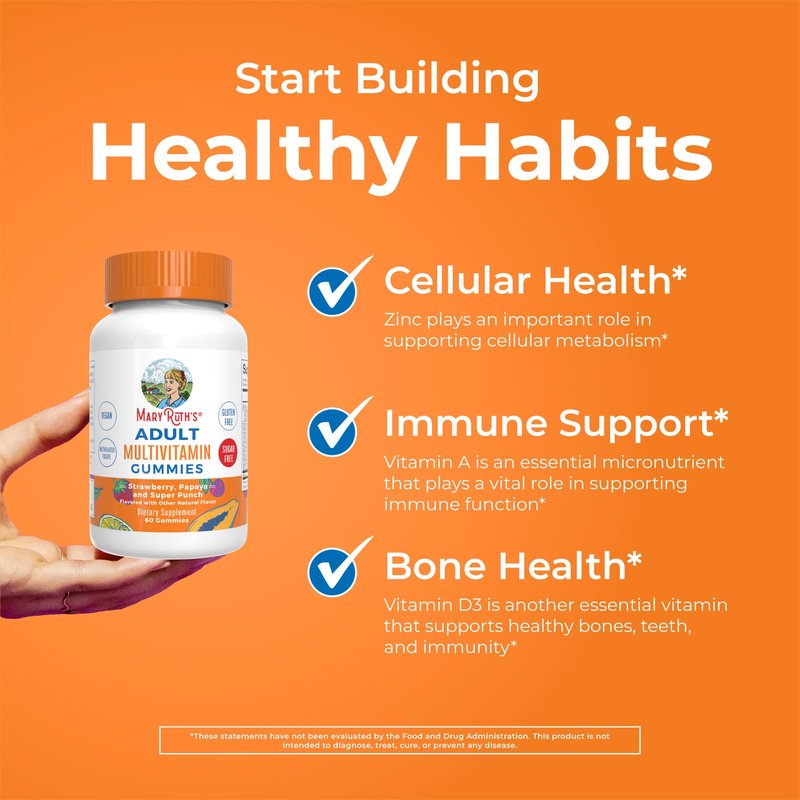 MaryRuth Organics Multivitamin for Women and Men | Sugar Free | Adult Multimineral Gummy with Vitamin C | D and E | B Vitamins | Biotin | Zinc | Vegan | Non-GMO | Gluten Free | 60 Count