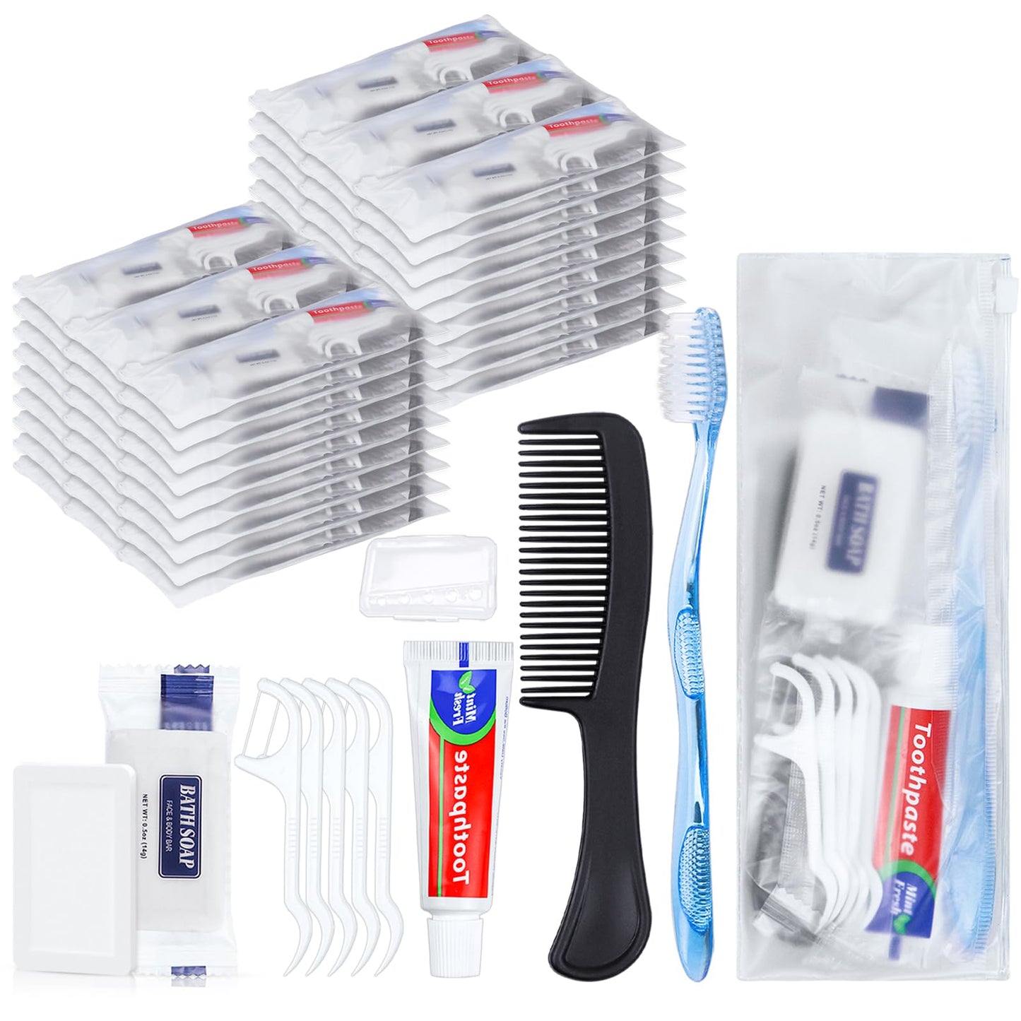 HQSLsund 25 Sets Personal Hygiene Kit, Disposable Toothbrushes with Toothpaste Floss Comb Soap and Cover, Toiletry Kits Homeless Bulk for Women,Men,Travel