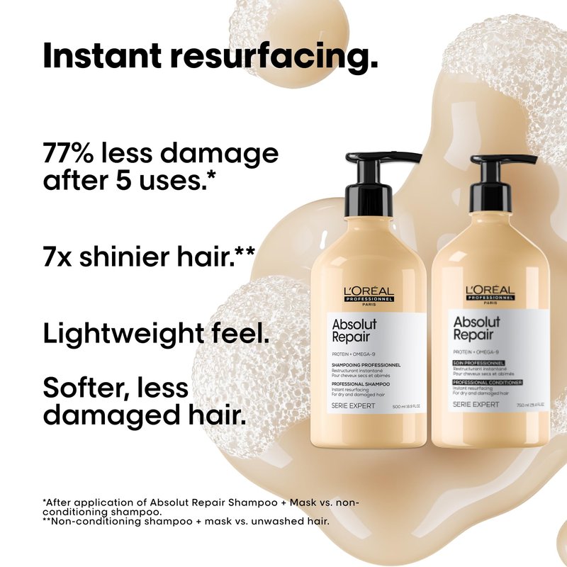 L'Oréal Professionnel Paris Absolut Repair Shampoo & Conditioner Set - Repairs Damage & Provides Hair Shine, For Dry, Damaged Hair