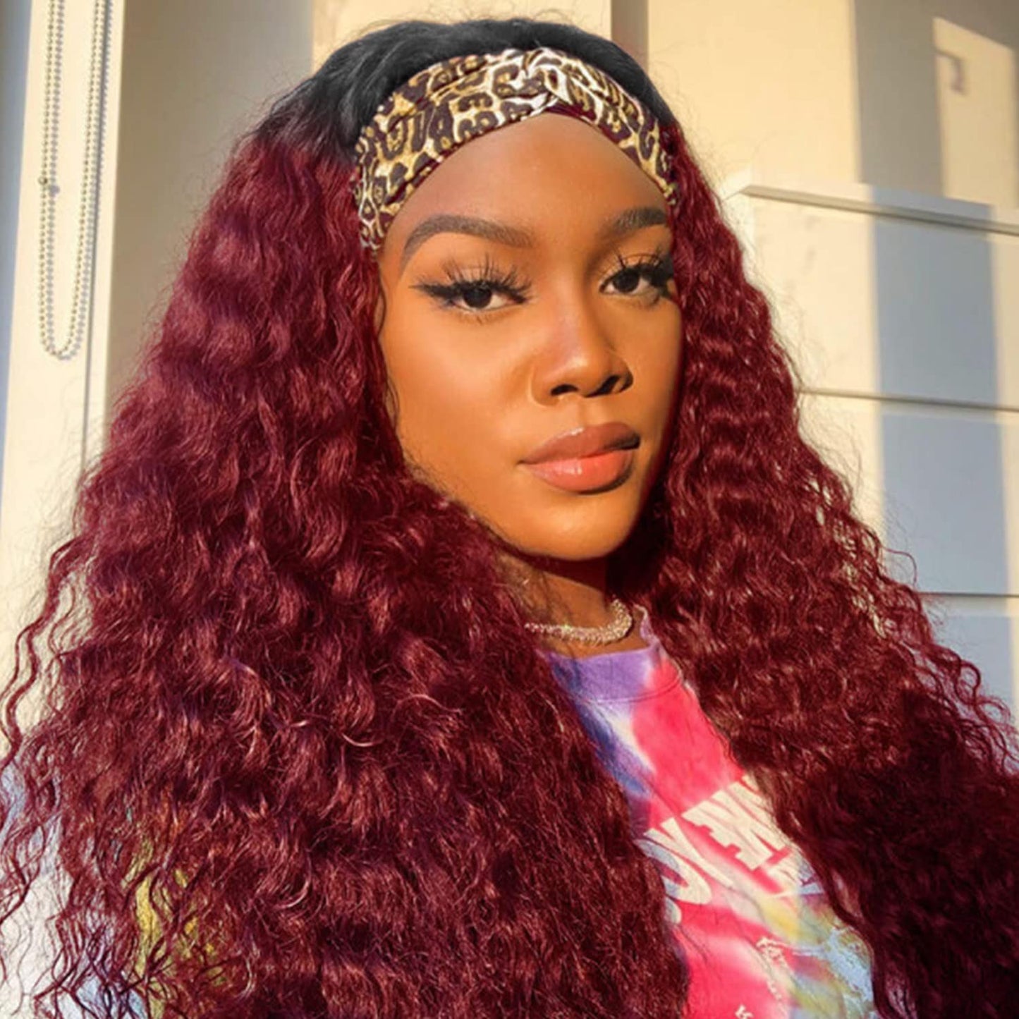 Aiterina Headband Wig deep wave human hair wigs for Black Women Brazilian Remy Hair Glueless Non Lace Front Wig 150% Density (14 inch, 1B/99J)