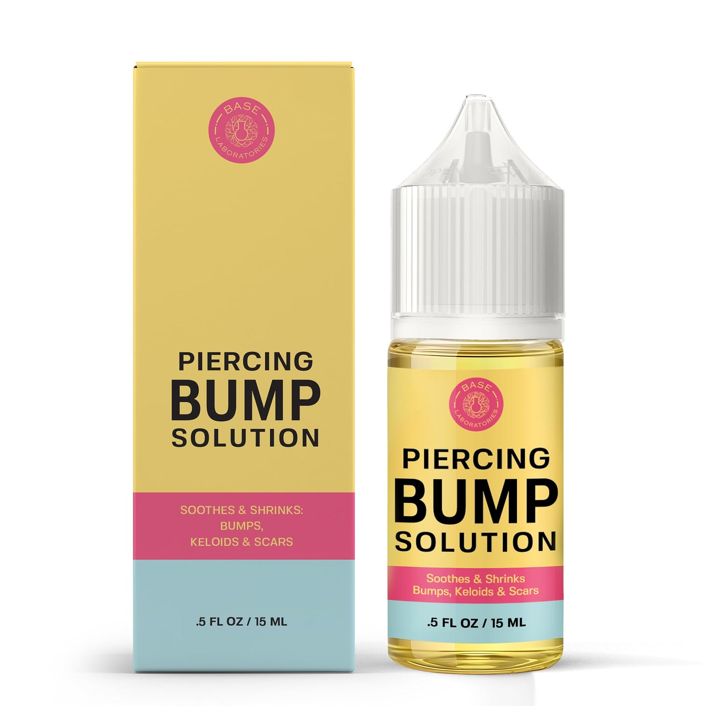 Base Labs Piercing Bump Aftercare Kit - Piercing Bump Solution - Keloid Bump Removal Oil (.5 oz) Plus Hypochlorous Acid Spray for Piercing Aftercare (8oz) - Piercing Bump & Keloid Treatment Duo